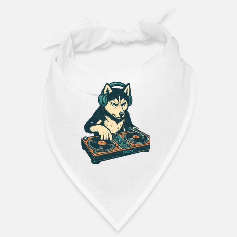 Husky DJ Retro Design : Chien à la console de mixage Bandana