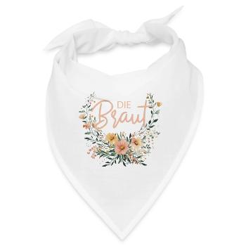 Die Braut! Boho Blumen Bouquet, personalisierbar - Bandana - Weiß - Vorne
