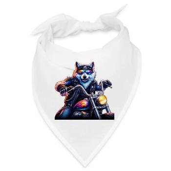 Neon Biker Wolf Motorradtier - Bandana - Weiß - Vorne
