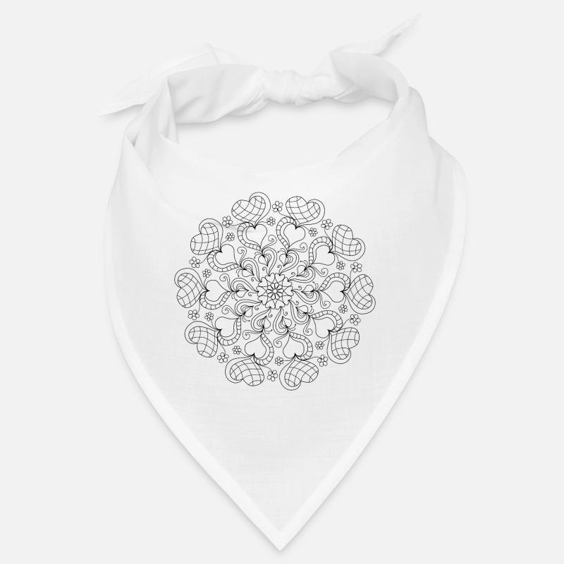 Mandala aus Herzen schwarz-weiß Bandana