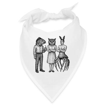 Anthro-Trio: Fisch-Eulen-Hase - Bandana - Weiß - Vorne