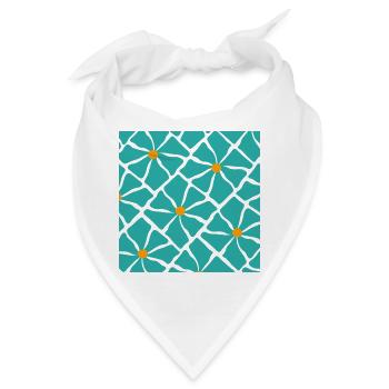 Türkis Blüten Mosaik Muster - Bandana - Weiß - Vorne