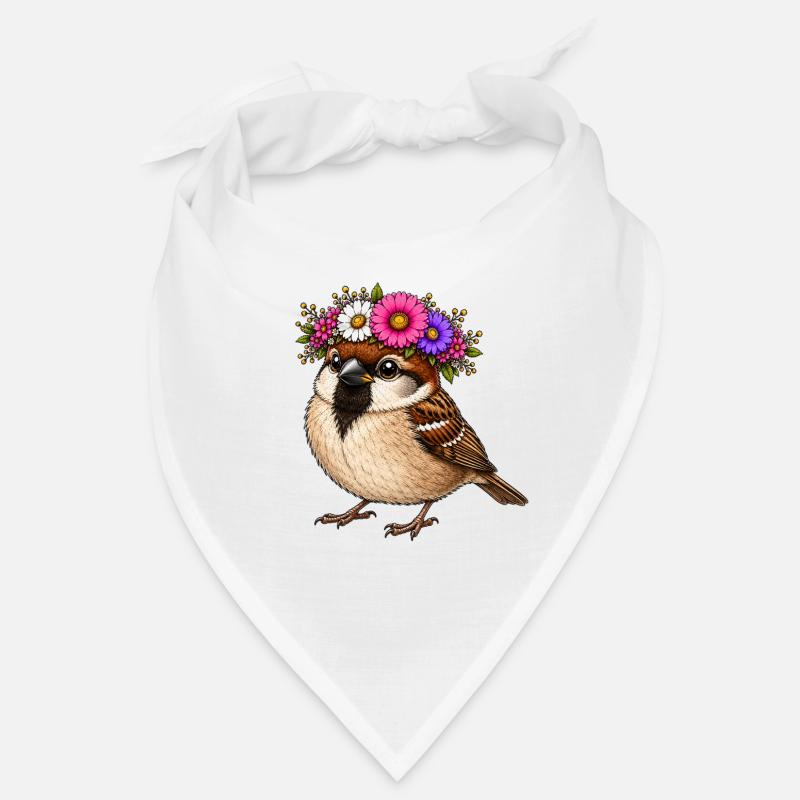 Vogel mit Blumenschmuck - Bandana - Weiß