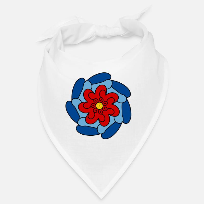Rote Blume Blaue Mandala - Bandana - Weiß