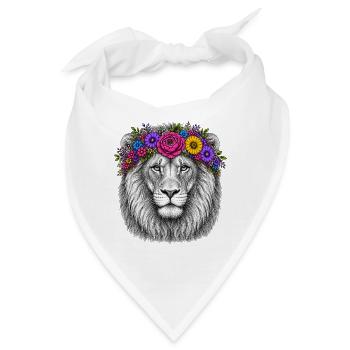 Löwenkopf mit Blumenkranz - Bandana - Weiß - Vorne