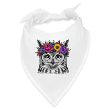 Eulenkopf mit Blumenkrone - Bandana - Weiß - Vorne