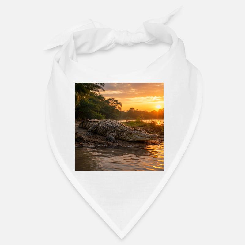 Sunset and crocodile by the river - Bandana - white