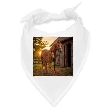Sonnenuntergang, Stute mit Fohlen - Bandana - Weiß - Vorne