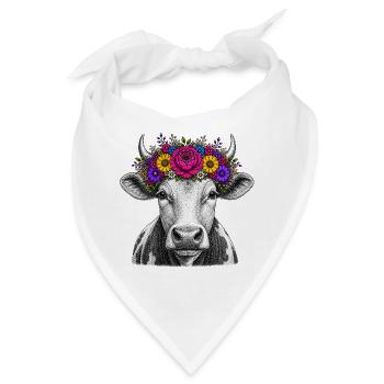 Kuh mit Blumenkrone - Bandana - Weiß - Vorne