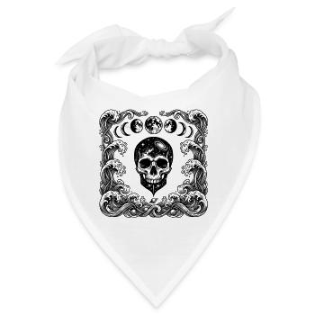 Kosmischer gotischer Totenkopf Ozeanwellen Mondphasen Kunst - Bandana - Weiß - Vorne
