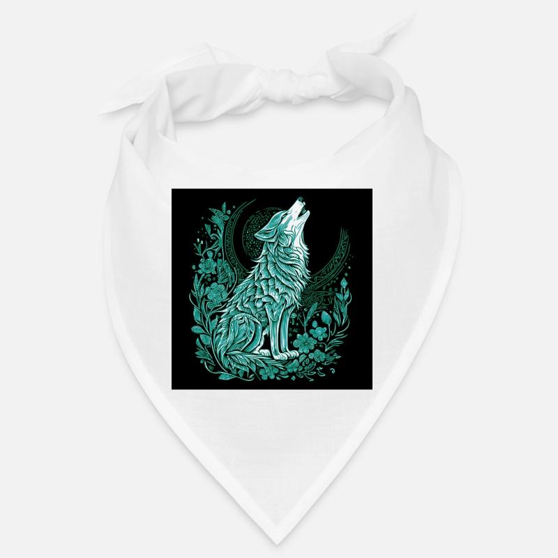 Moon Wolf Line Style with Flora Bandana