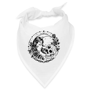 Design der gotischen Mondgöttin Schädelrose - Bandana - Weiß - Vorne