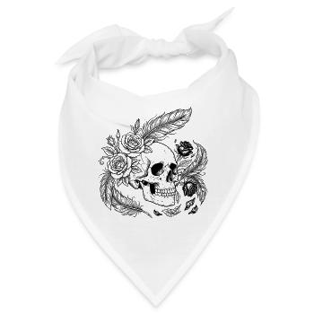 Gotische Blumen-Skull-Rose-Hemd - Bandana - Weiß - Vorne