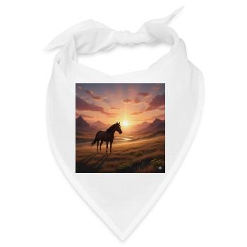 Sonnenuntergangs-Pferd im Bergtal - Bandana - Weiß - Vorne