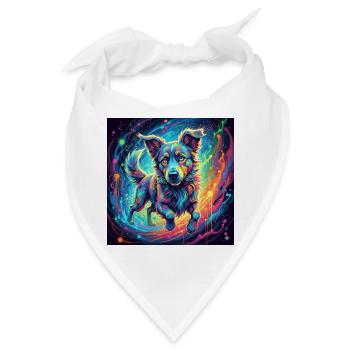 Neonfarbiger Hund im Farbwirbel - Bandana - Weiß - Vorne