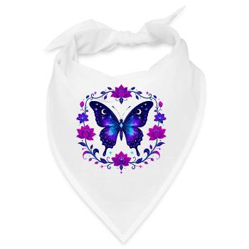 Nachtleuchtender Schmetterling im Lotusrahmen - Bandana - Weiß - Vorne