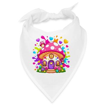 Märchenpilzhaus mit Herzfenstern - Bandana - Weiß - Vorne