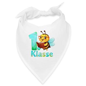 1. Klasse Biene mit Brille und Buch - Aquarell - Bandana - Weiß - Vorne