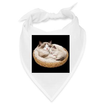 Mama, Katze und ihr Kätzchen schlafen zusammen - Bandana - Weiß - Vorne