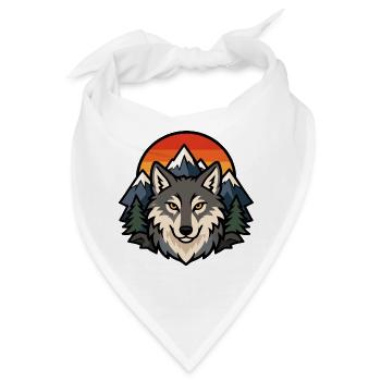 Wolfskopf und Berge bei Sonnenuntergang - Bandana - Weiß - Vorne