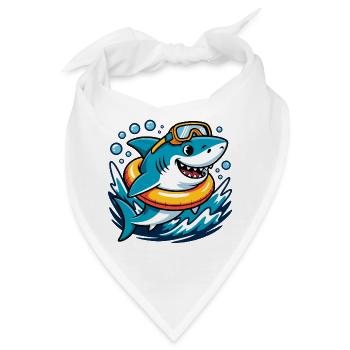 Lustiger Hai mit Schwimmring - Bandana - Weiß - Vorne