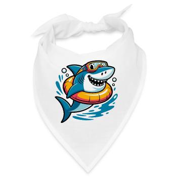 Lustiger Hai mit Schwimmring und Taucherbrille - Bandana - Weiß - Vorne