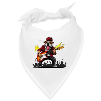 Punk Bulldogge mit E-Gitarre - Bandana - Weiß - Vorne