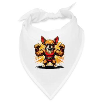 Kämpferischer Chihuahua  Hund Muskelheld - Bandana - Weiß - Vorne