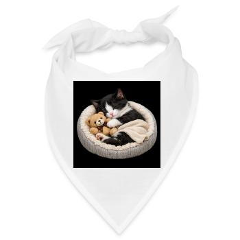 Kätzchen schläft mit ihrem Teddybären - Bandana - Weiß - Vorne
