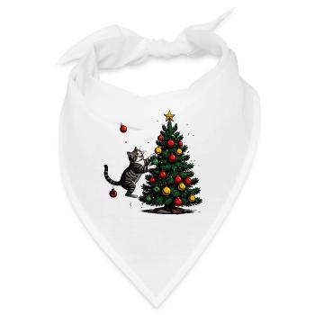 Katzenfreund am Weihnachtsbaum - Bandana - Weiß - Vorne