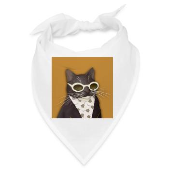Katze in Lederjacke und Sonnenbrille - Bandana - Weiß - Vorne