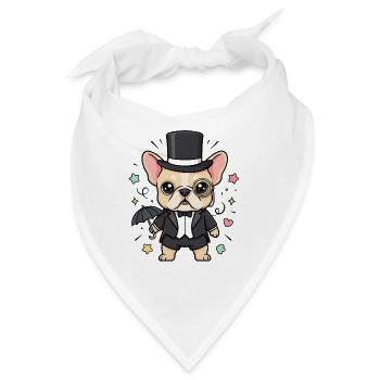 Mops Zylinder Monokel Gentleman Vierbeiner  - Bandana - Weiß - Vorne