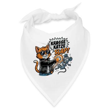 Krasse Katze Cat Slap Katzenohrfeige Maus Comic - Bandana - Weiß - Vorne