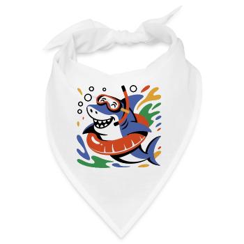 Lustiger Hai mit Schwimmring und Taucherbrille - Bandana - Weiß - Vorne