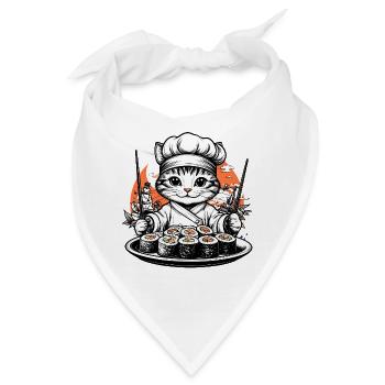 Katze als Koch Sushi Meister - Bandana - Weiß - Vorne