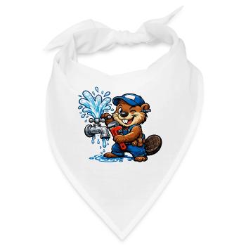 Beaver Klempner repariert einen Wasserhahn Spritzen - Bandana - Weiß - Vorne