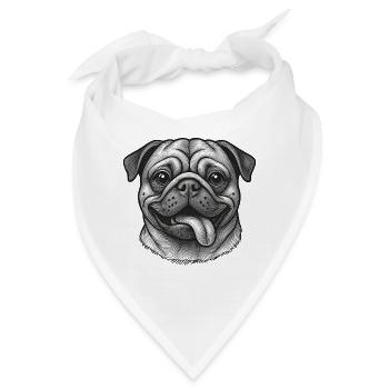 Lustiger Mops Hundekopf Holzschnitt Design - Bandana - Weiß - Vorne