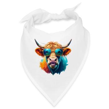 Highland Kuh mit Sonnenbrille Farbenspiel - Bandana - Weiß - Vorne