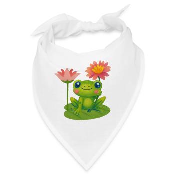 Niedlicher Frosch mit rosa Seerosen - Bandana - Weiß - Vorne
