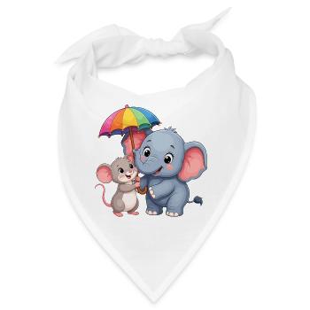 Bunter Elefant mit Regenbogen Schirm - Bandana - Weiß - Vorne