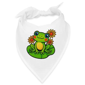 Frosch mit drei sonnigen Seerosen - Bandana - Weiß - Vorne