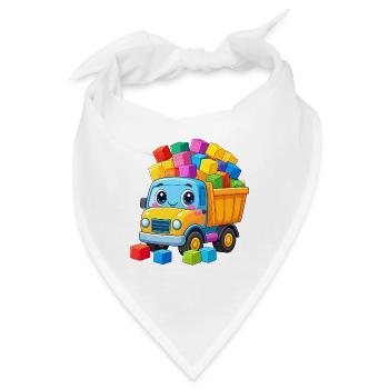 Kawaii LKW-Kipper mit vielen bunten Bausteinen - Bandana - Weiß - Vorne