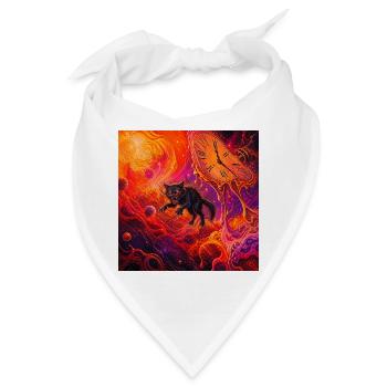 Kosmische Schwarze Katze und geschmolzene Uhr - Bandana - Weiß - Vorne