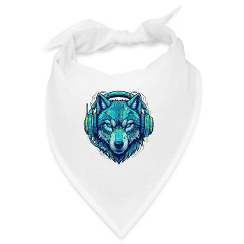 Cyber Gamer Wolf - Neon Esports Design mit Headset - Bandana - Weiß - Vorne