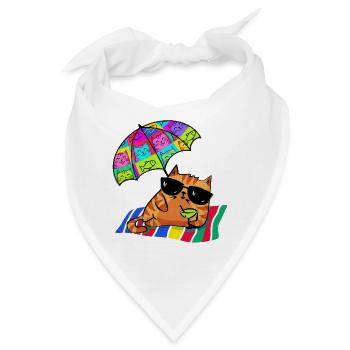 Coole Katze im Urlaub mit Sonnenschirm - Bandana - Weiß - Vorne