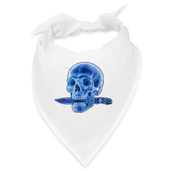 Blauer Schädel Dolch - Bandana - Weiß - Vorne