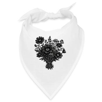Vintage Wildblumen Linolschnitt Botanik - Bandana - Weiß - Vorne