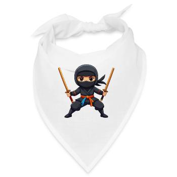 Comic Ninja mit zwei Schlagstöcken – Action Design - Bandana - Weiß - Vorne
