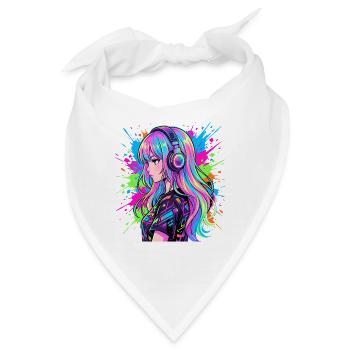 Neon Anime Kopfhörer Portrait - Bandana - Weiß - Vorne