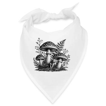 Vintage Waldpilze Linolschnitt - Bandana - Weiß - Vorne